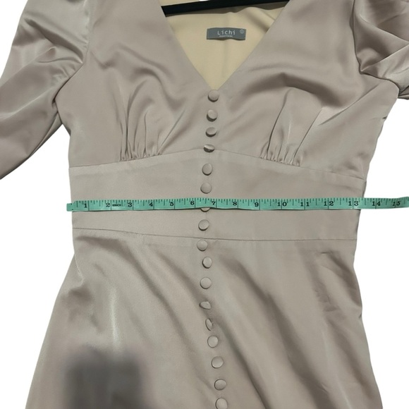 Lichi silk satin button embellished midi dress size small champagne beige luxury - Picture 9 of 14